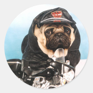 Adesivo Redondo Pug Biker Stickers