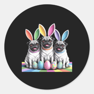 Adesivo Redondo Pug Bunny Pals Páscoa Divertido! Cães Bons Primave