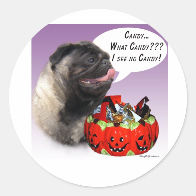 Adesivo Redondo Pug (camisa) Halloween Candy (Frente)