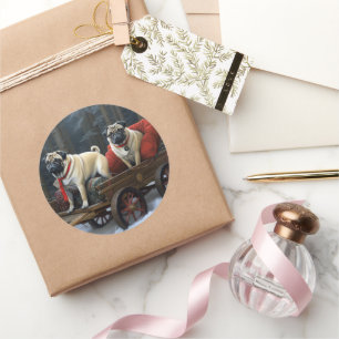 Adesivo Redondo Pug Christmas Fesason Season