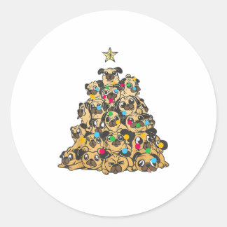 Adesivo Redondo Pug Christmas Tree Feliz Dogmas Cute