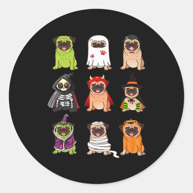 Adesivo Redondo Pug Collection Happy Pugoentre Halloween Spooky Co (Frente)