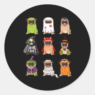 Adesivo Redondo Pug Collection Happy Pugoentre Halloween Spooky Co