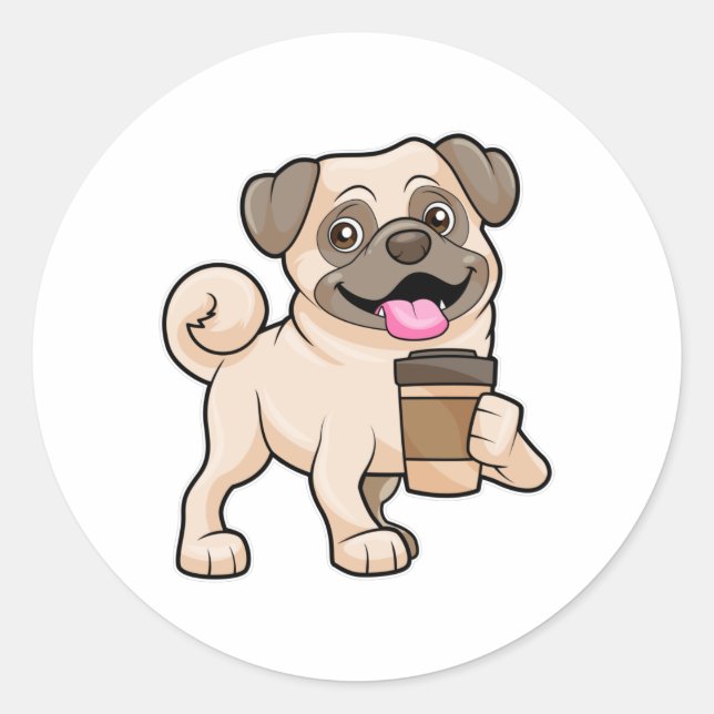 Adesivo Redondo Pug com café para ir (Frente)