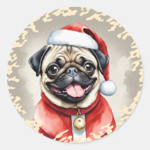 Adesivo Redondo Pug com roupa de Papai Noel - Natal 1