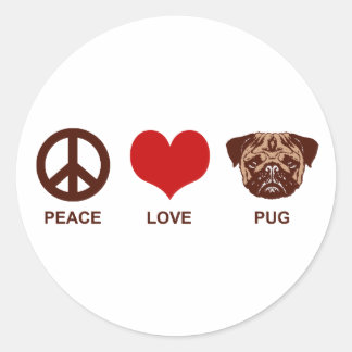 Adesivo Redondo Pug do Amor de Paz