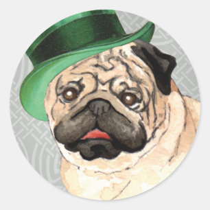 Adesivo Redondo Pug do dia de St Patrick