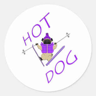 Adesivo Redondo Pug do esqui do Hotdog