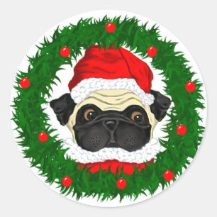 Adesivo Redondo Pug do papai noel
