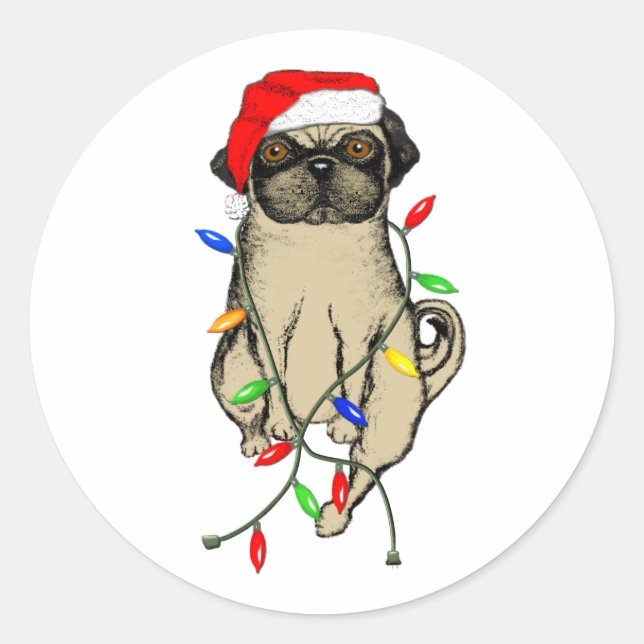 Adesivo Redondo Pug Dog Bah Humpug Feliz Natal (Frente)
