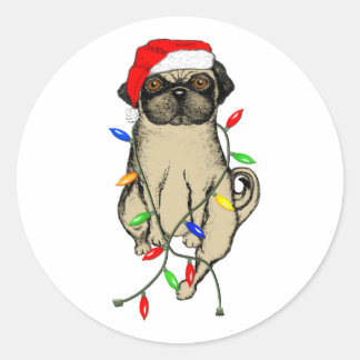 Adesivo Redondo Pug Dog Bah Humpug Feliz Natal