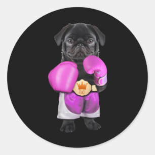 Adesivo Redondo Pug Dog Boxing Engraçada Formação De Malhações