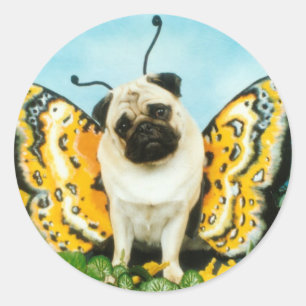 Adesivo Redondo Pug Dog Butterfly
