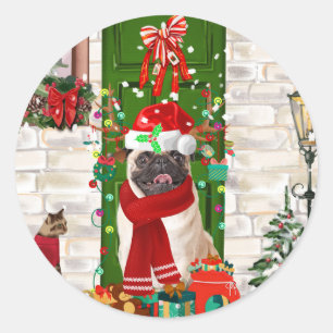 Adesivo Redondo Pug Dog Christmas
