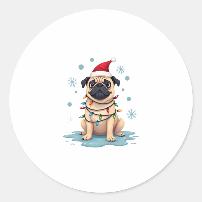Adesivo Redondo Pug Dog Christmas Men Women (1) (Frente)