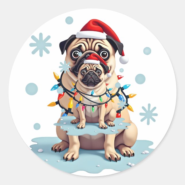 Adesivo Redondo Pug Dog Christmas Men Women (2) (Frente)