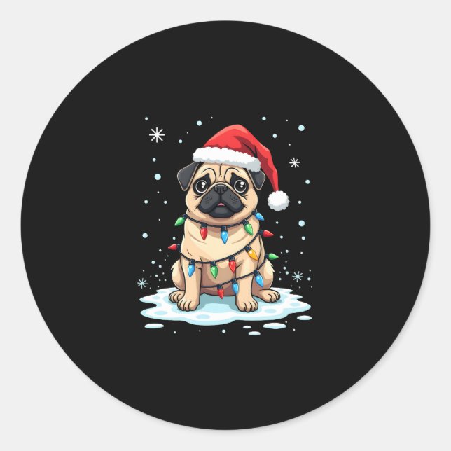 Adesivo Redondo Pug Dog Christmas Men Women (2) (Frente)