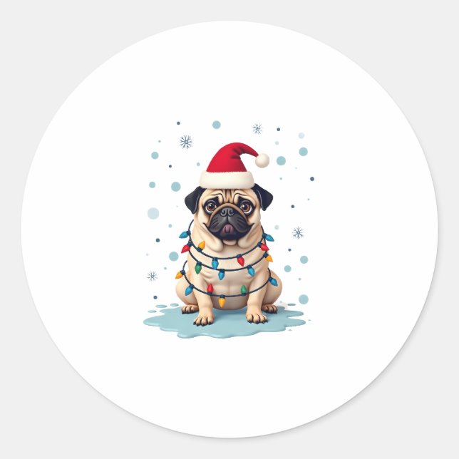 Adesivo Redondo Pug Dog Christmas Men Women (3) (Frente)