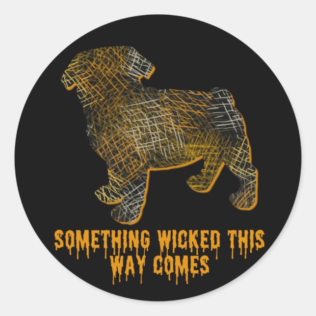 Adesivo Redondo Pug Dog Diversão Halloween (Frente)