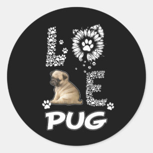 Adesivo Redondo Pug dog Flower Lover