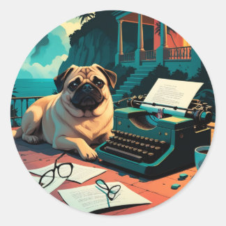 Adesivo Redondo Pug Dog gentleman vintage