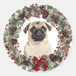 Adesivo Redondo Pug Dog Red Arco Pinecone No Natal