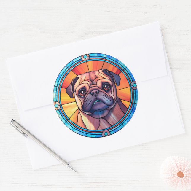 Adesivo Redondo Pug Dog Sticker Pack (Envelope)