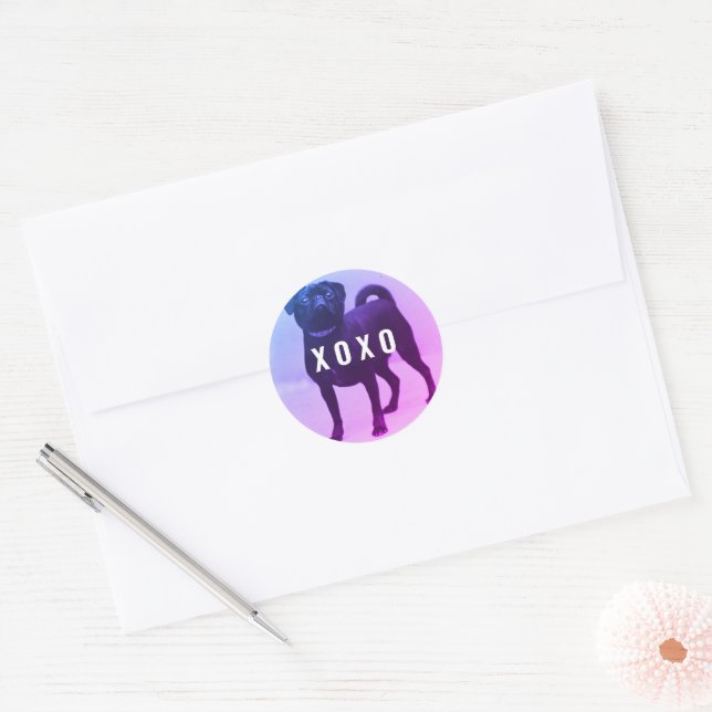 Adesivo Redondo Pug Dog XOXO Dia de os namorados (Envelope)
