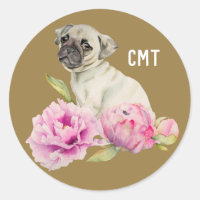 Pug e Peonias | Arte Canina | Monograma