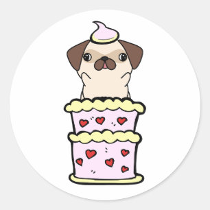 Adesivo Redondo Pug engraçado pulando de um bolo