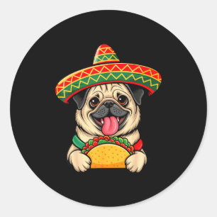 Adesivo Redondo Pug engraçado taco pug amante de cão engraçado cin