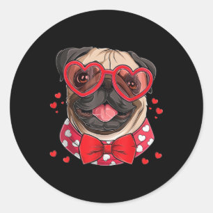 Adesivo Redondo Pug Face Heart Gles Dia de os namorados Cachorro S