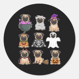Adesivo Redondo Pug Halloween Figurume Spooky Fantasma Pumpkin Pug