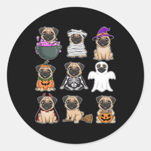 Adesivo Redondo Pug Halloween Figurume Spooky Fantasma Pumpkin Pug