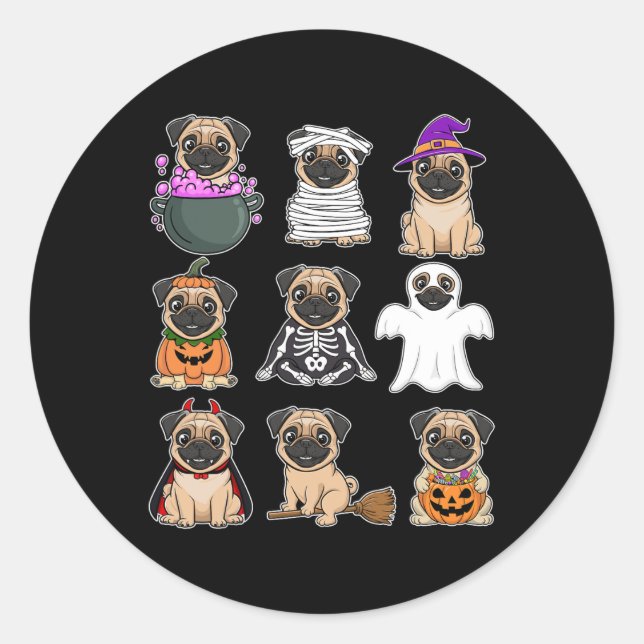 Adesivo Redondo Pug Halloween Figurume Spooky Fantasma Pumpkin Pug (Frente)
