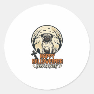 Adesivo Redondo Pug Halloween Truque ou Tratamento Desenho de Grav