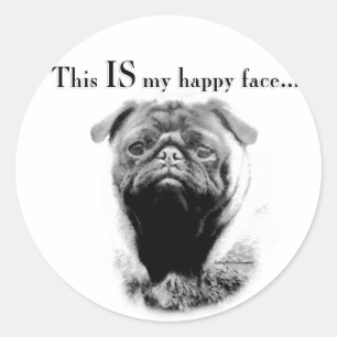 Adesivo Redondo Pug Happy Face
