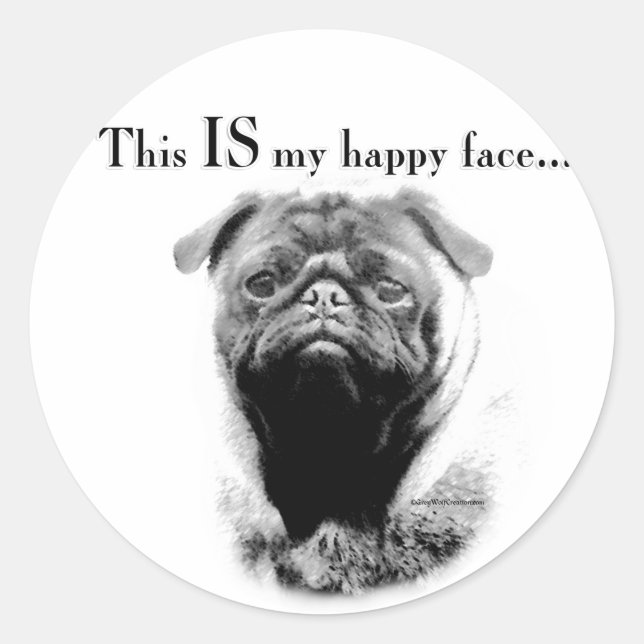 Adesivo Redondo Pug Happy Face (Frente)