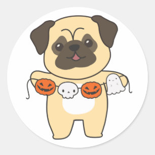 Adesivo Redondo Pug Happy Halloween Dog Costume Classume Round Sti