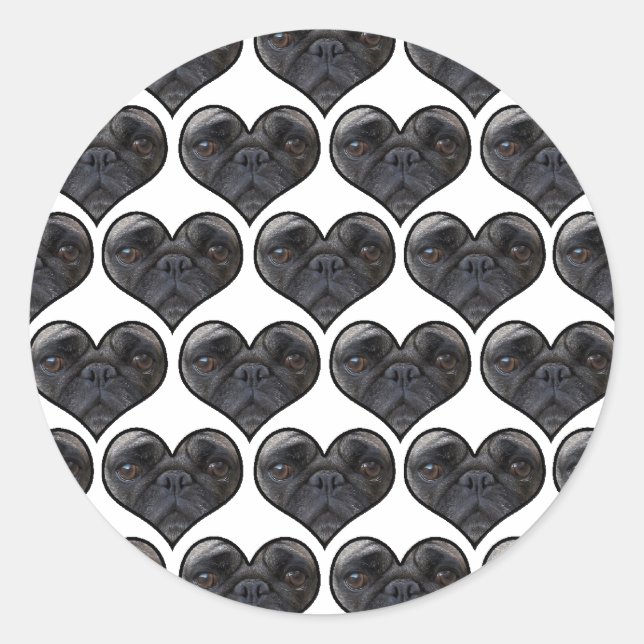 Adesivo Redondo Pug Hearts (Frente)