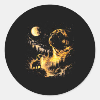 Adesivo Redondo Pug howling to the moon vintage 90s funny dog