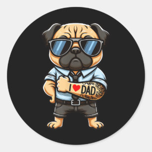 Adesivo Redondo Pug I Love Pai Funny Dog Tattoo