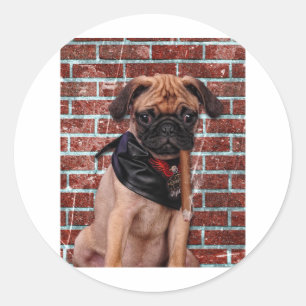 Adesivo Redondo Pug legal da mão