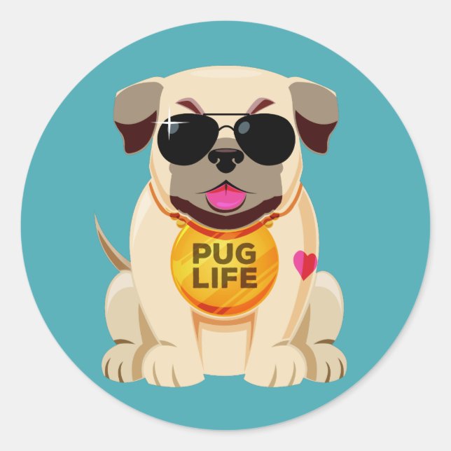 Adesivo Redondo Pug Life Stickers (Frente)