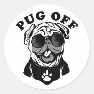 Adesivo Redondo Pug Off   Humor Engraçado Para Pug Lovers