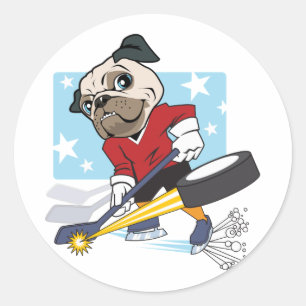 Adesivo Redondo Pug personalizável de hóquei