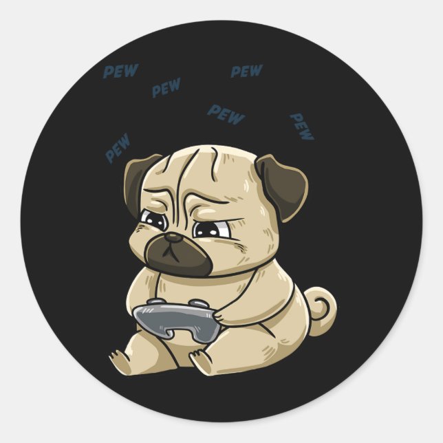 Adesivo Redondo Pug Pew Gamepad Cute Hob (Frente)