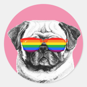 Adesivo Redondo Pug Pride Óculos de sol