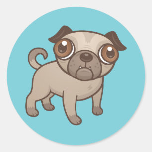 Adesivo Redondo Pug Puppy Cartoon