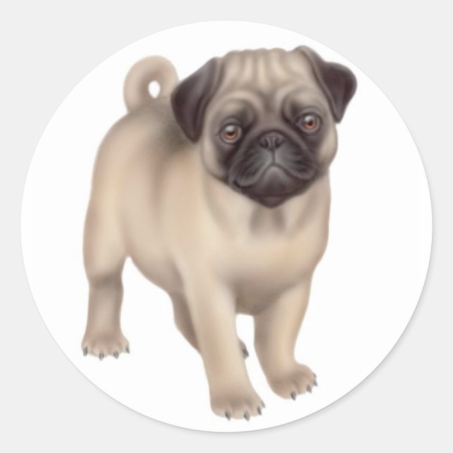 Adesivo Redondo Pug Puppy Sticker (Frente)